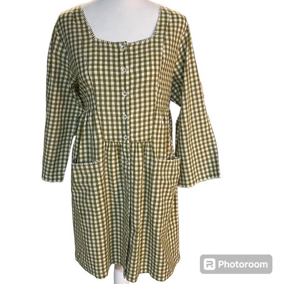 April Cornell Dresses & Skirts - April Cornell Olive Green and Cream Plaid Dress- Size M